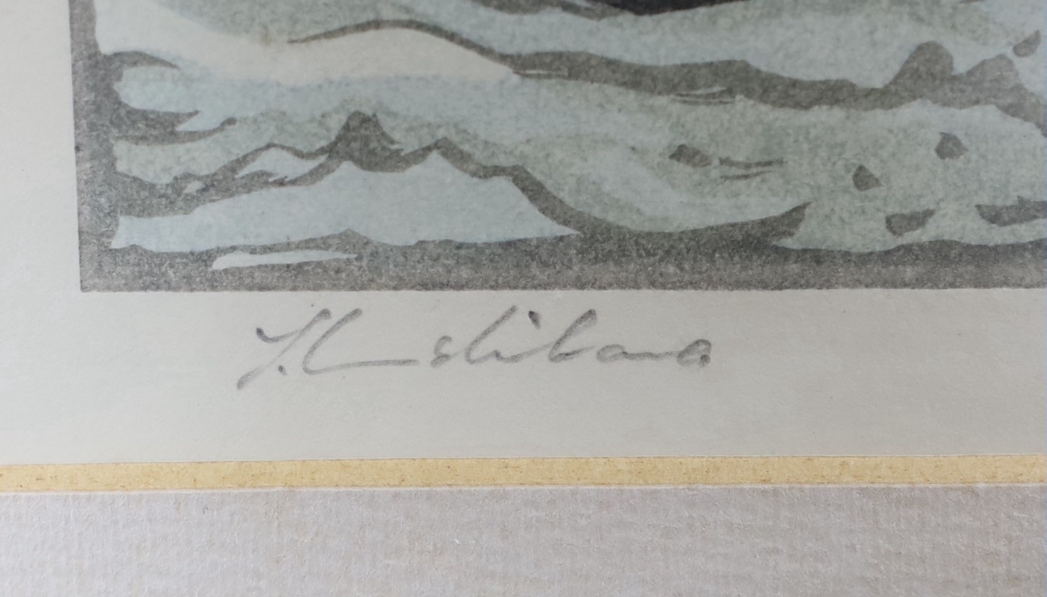 Yoshijiro Urushibara (1888-1953), woodblock print, Dutch barges off the coast, signed in the plate, 17 x 21cm